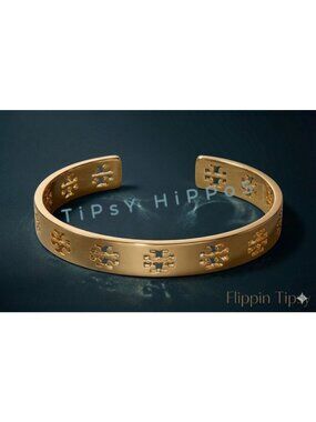 NEW! TORY BURCH Gold Pierced Logo Cuff Bracelet